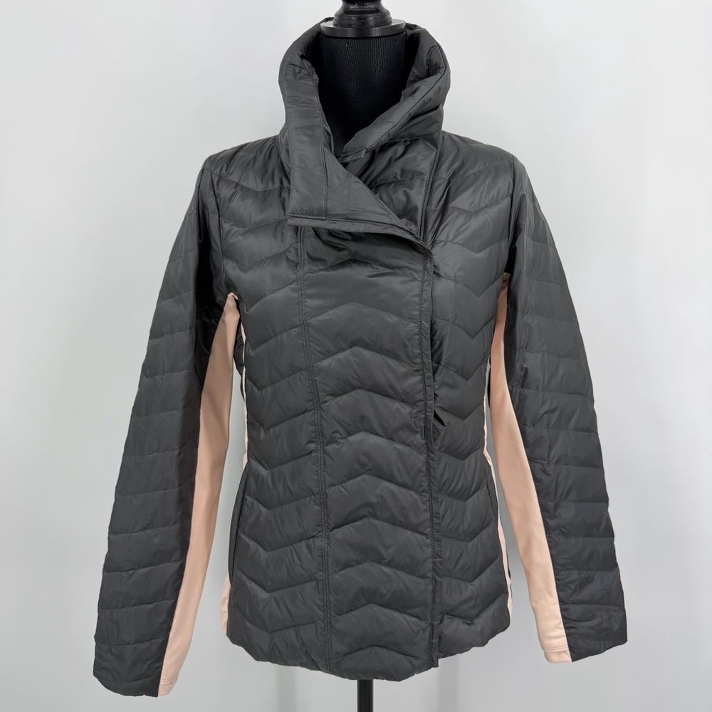 Athleta Funnel Neck Puffer Jacket Gray Pink Size S